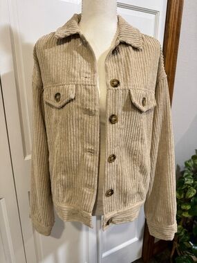 Beige Corduroy Button-Up Shacket